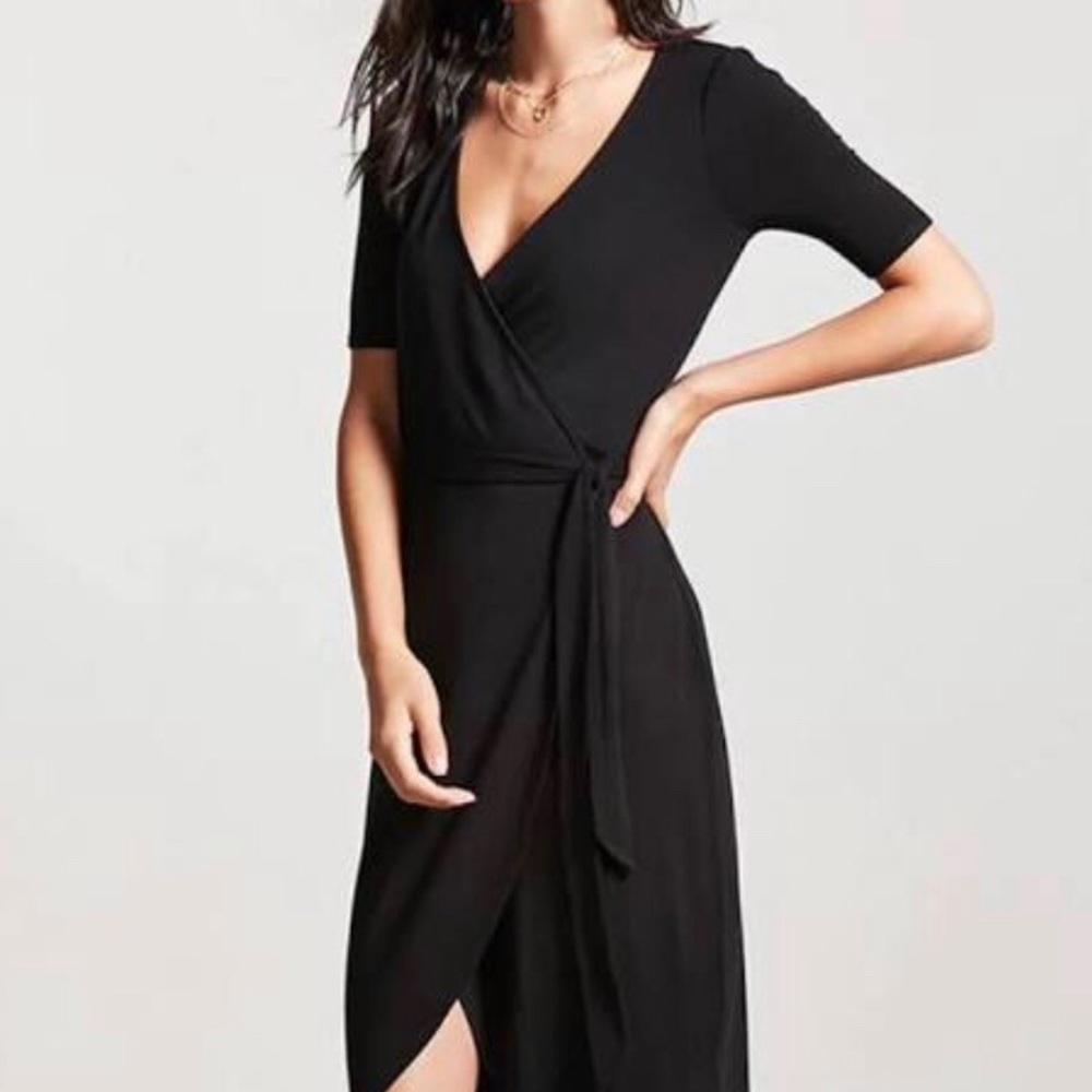 F21 Black Wrap High Slit Dress